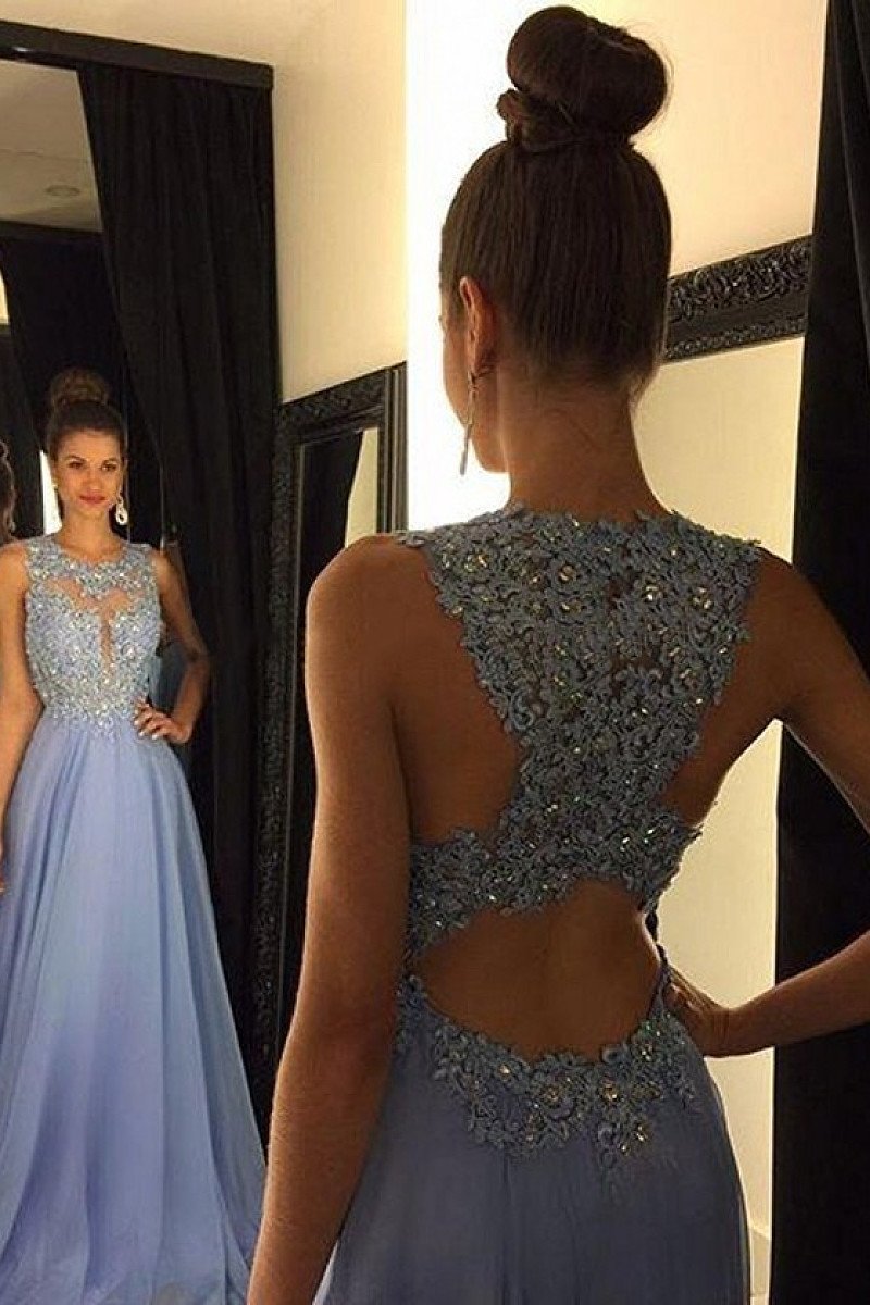 Astonishing A-line Scoop Sleeveless Beading Long Chiffon Prom Dresses