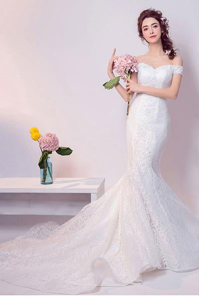Sexy Off-the-shoulder Trumpet Lace Bridal Wedding Dresses