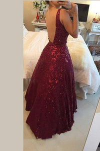 Dramatic Sleeveless Backless Beading V-neck Prom Dresses