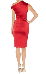 Hot-selling Pleated Knee-length Satin Natural One Shoulder Cocktail Dresses