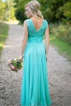 Green Princess Scoop Neck Zipper Lace Chiffon Floor-length Bridesmaid Dresses