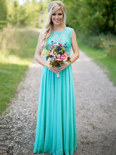 Green Princess Scoop Neck Zipper Lace Chiffon Floor-length Bridesmaid Dresses