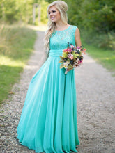 Green Princess Scoop Neck Zipper Lace Chiffon Floor-length Bridesmaid Dresses