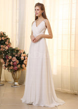 Ivory Fabulous V-neck Sweep Train Chiffon Wedding Dresses