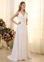 Ivory Fabulous V-neck Sweep Train Chiffon Wedding Dresses