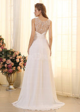 Ivory Fabulous V-neck Sweep Train Chiffon Wedding Dresses