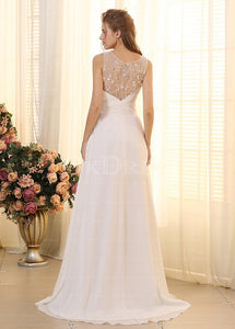 Ivory Fabulous V-neck Sweep Train Chiffon Wedding Dresses