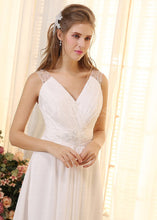 Ivory Fabulous V-neck Sweep Train Chiffon Wedding Dresses