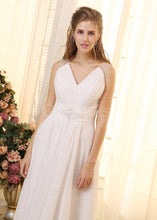 Ivory Fabulous V-neck Sweep Train Chiffon Wedding Dresses