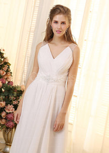 Ivory Fabulous V-neck Sweep Train Chiffon Wedding Dresses