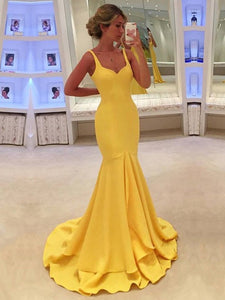 Yellow Classic Trumpet/Mermaid Sleeveless Prom Dresses