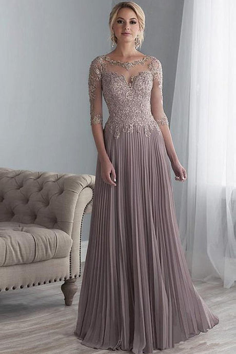 Chiffon A-Line Floor-Length Mother of The Bride Dresses with Lace Applique