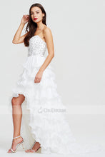 White Cheap Long A-line Asymmetrical Prom Dresses