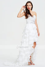 White Cheap Long A-line Asymmetrical Prom Dresses