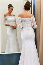 Superior Ivory Applique Tulle Off The Shoulder Long Sleeves Wedding Dresses