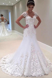 White Tulle Sweep Train Scoop Zipper Natural A-line/Princess Wedding Dresses