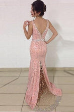Pink Concise Sleeveless V-neck Trumpet/Mermaid Sweep Train Tulle Prom Dresses