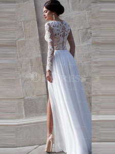 White Trendy Natural Lace Wedding Dresses