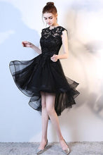 Black High Low Hi-lo A-line Lace Applique Tulle Formal Prom Cocktail Dresses