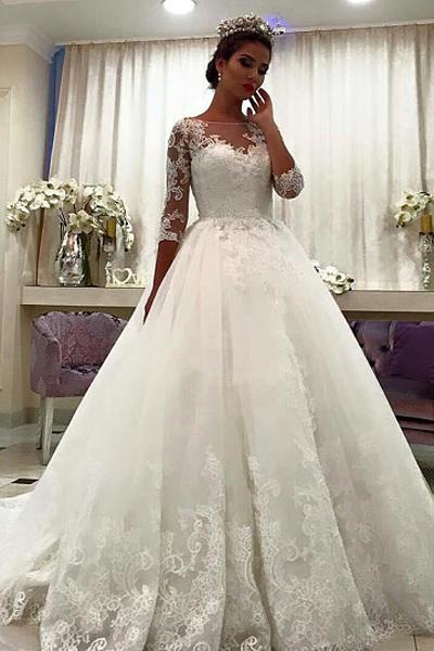 White Natural Zipper Tulle Lace Wedding Dresses