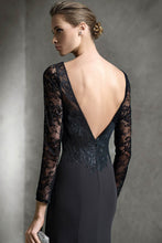 Long Sleeves Bateau Neck Black Lace Mermaid Mother of the Bride Dresses
