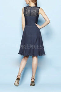 Dark Navy Great Chiffon A-line Sleeveless Above-knee Square Neckline Bridesmaid Dresses