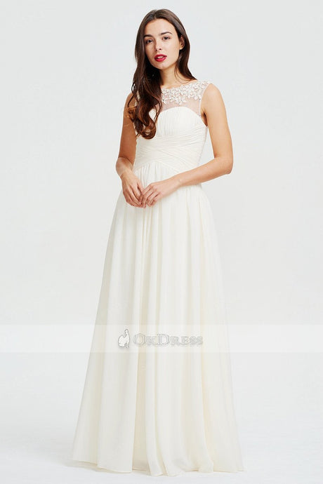 Ivory Classic A-line Scoop Neck Chiffon Prom Dress