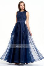 Long Natural Sleeveless Satin and Tulle Evening Gown