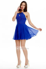 Blue Elegant Halter Chiffon A-line Short Beading Cocktail Dresses