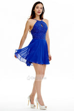 Blue Elegant Halter Chiffon A-line Short Beading Cocktail Dresses