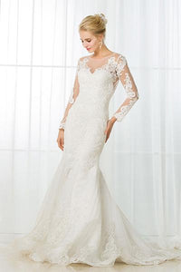 Full/Long Sleeves Illusion Neckline Mermaid Long Bridal Wedding Dresses