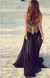 Courtlike Natural Chiffon Sleeveless Prom Dresses