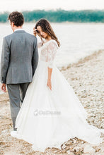 Ivory A-line/Princess V-neck Lace Wedding Dresses with Sleeves