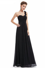 Black A-line One-shoulder Long Chiffon Formal Prom Dresses