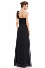 Black A-line One-shoulder Long Chiffon Formal Prom Dresses