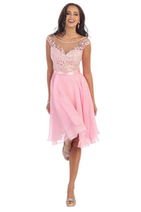 Pink OKDRESS Lace Appliques Cap Sleeve Wedding Homecoming Dress