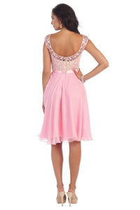 Pink OKDRESS Lace Appliques Cap Sleeve Wedding Homecoming Dress