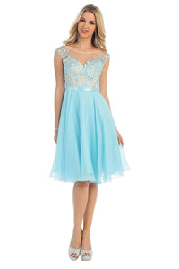 Blue OKDRESS Lace Appliques Cap Sleeve Wedding Homecoming Dress