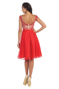 Red OKDRESS Lace Appliques Cap Sleeve Wedding Homecoming Dress