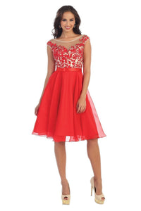 Red OKDRESS Lace Appliques Cap Sleeve Wedding Homecoming Dress