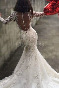 White Trumpet/Mermaid Scoop Long Sleeves Court Train Wedding Dresses