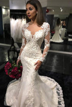 White Trumpet/Mermaid Scoop Long Sleeves Court Train Wedding Dresses