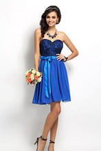 Strapless Sweetheart A-line Lace Top Chiffon Short Prom Bridesmaid Dresses