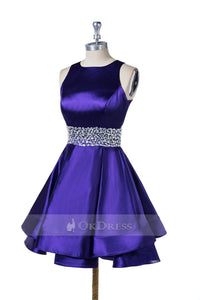 Short Satin Beading Homecoming Dresses