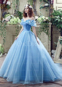 Blue Astounding Organza Ball Gown Off The Shoulder Basque Quinceanera Dresses