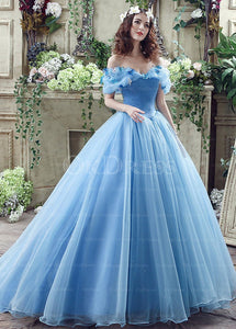 Blue Astounding Organza Ball Gown Off The Shoulder Basque Quinceanera Dresses