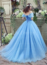 Blue Astounding Organza Ball Gown Off The Shoulder Basque Quinceanera Dresses