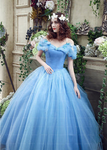 Blue Astounding Organza Ball Gown Off The Shoulder Basque Quinceanera Dresses