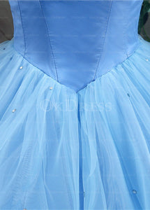 Blue Astounding Organza Ball Gown Off The Shoulder Basque Quinceanera Dresses