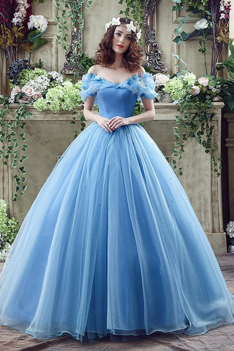 Blue Astounding Organza Ball Gown Off The Shoulder Basque Quinceanera Dresses